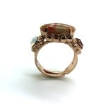 Ring By Mariana Woman Precious Unikite Mineral and White Opal Swarovski Crystals - Image 3