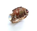 Ring By Mariana Woman Precious Unikite Mineral and White Opal Swarovski Crystals - Image 2