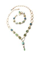 Jewelry Set By Mariana Woman Bracelet and Necklace Turquoise Mineral and Swarovski Crystals - Image 4