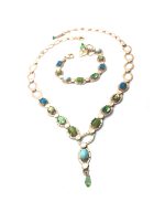 Jewelry Set By Mariana Woman Bracelet and Necklace Turquoise Mineral and Swarovski Crystals