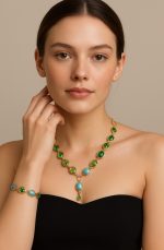 Jewelry Set By Mariana Woman Bracelet and Necklace Turquoise Mineral and Swarovski Crystals - Image 3