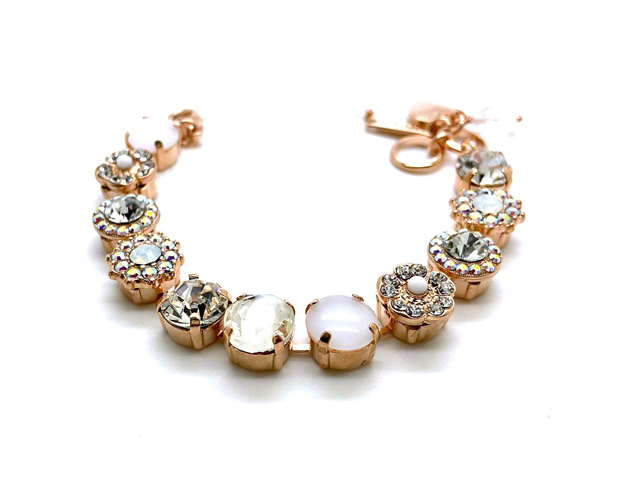 B-4084-001-RG (2) Bracelet By Mariana My Treasures Coll. Beautiful Flower Shape Rose and Opal Swarovski Crystals - Image 1