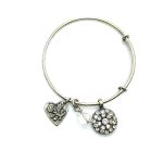 Mariana Bracelet Bangle Guardian Angel, Heart Charms & Clear Austrian Crystals On A Clear Day Sweet Summer Coll.