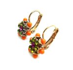 Earrings By Mariana Woman Dainty Flower Shape Fuchsia, Grass Green and Orange Swarovski Crystals - Image 3