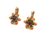 Earrings By Mariana Woman Dainty Flower Shape Fuchsia, Grass Green and Orange Swarovski Crystals - Image 2