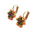 Earrings By Mariana Woman Dainty Flower Shape Fuchsia, Grass Green and Orange Swarovski Crystals