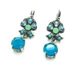 Earrings By Mariana Woman Finely Ribbon Beaded Turquoise and Chrysolite Opal Swarovski Crystals