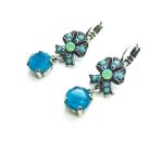 Earrings By Mariana Woman Finely Ribbon Beaded Turquoise and Chrysolite Opal Swarovski Crystals - Image 2