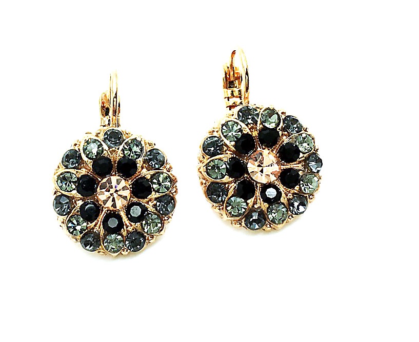 E-1029-1073-RG (1) Mariana Earrings Floral Beaded Jet, Black Diamond & Rose Austrian Crystals Black Velvet Songbook Coll. - Image 1