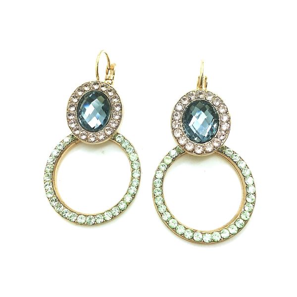 Mariana Earrings Round Pink, Chrysolite & Faceted Sapphire Austrian Crystals California Dreaming Songbook Coll.
