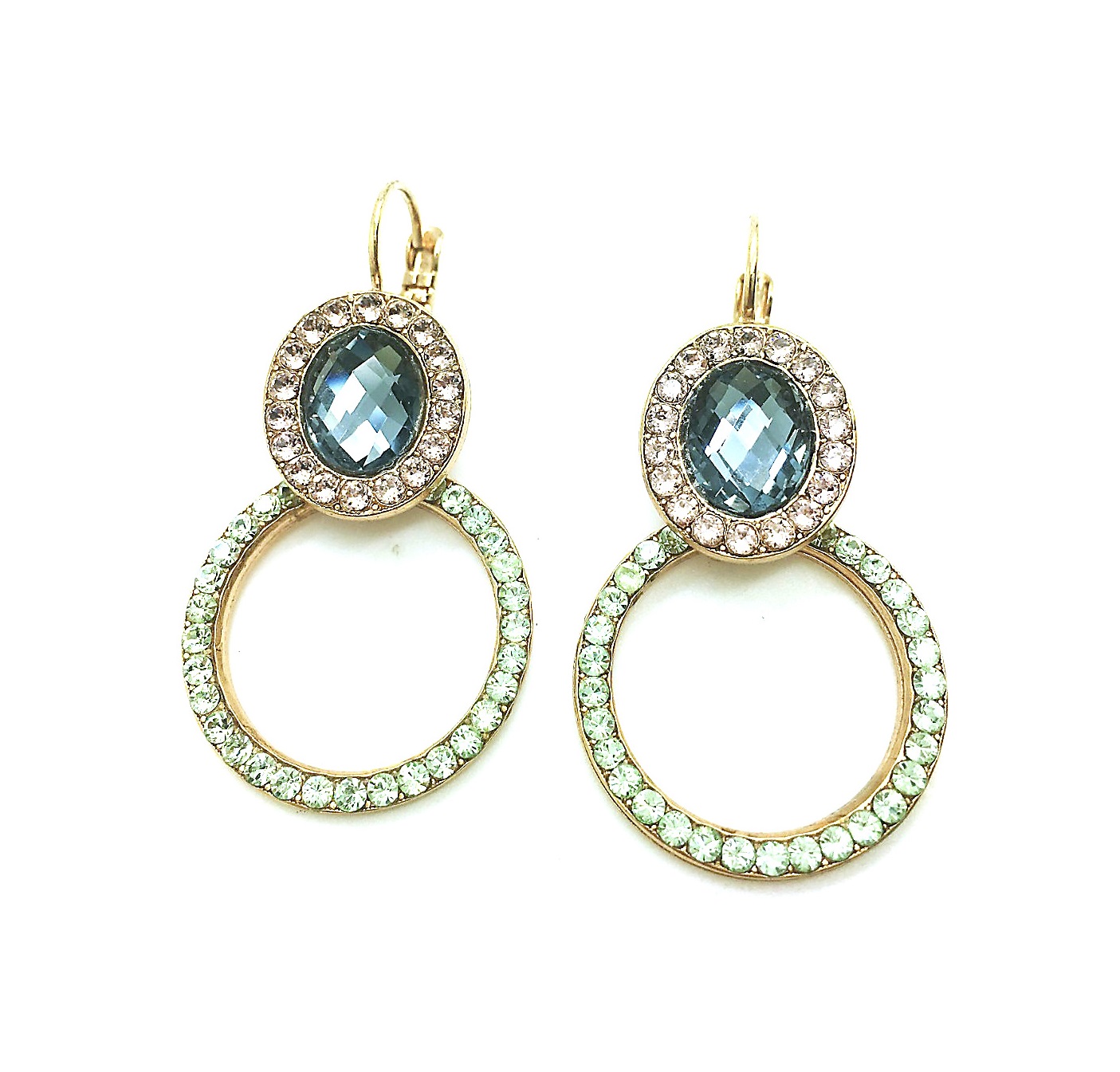 E-1030-1-1067-RG (2) Mariana Earrings Round Pink, Chrysolite & Faceted Sapphire Austrian Crystals California Dreaming Songbook Coll. - Image 1