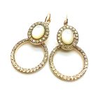 Mariana Earrings Elegant Round White Turquoise Mineral & Champagne Austrian Crystals Champagne and Caviar Nirvana Coll.