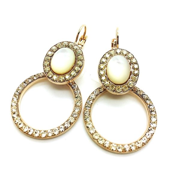 Mariana Earrings Elegant Round White Turquoise Mineral & Champagne Austrian Crystals Champagne and Caviar Nirvana Coll.
