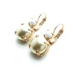 Mariana Earrings Perfect Round Shape Cream Pearl & White Swarovski Crystals My Treasures Coll.