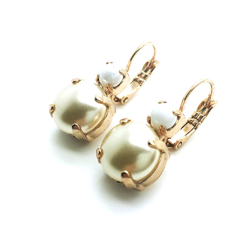 E-1037 139139 (3) Mariana Earrings Perfect Round Shape Cream Pearl & White Swarovski Crystals My Treasures Coll. - Image 1