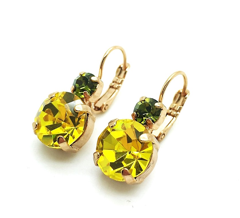 E-1037-385-RG (4) Earrings By Mariana Woman Perfect Lime and Green Swarovski Crystals - Image 1