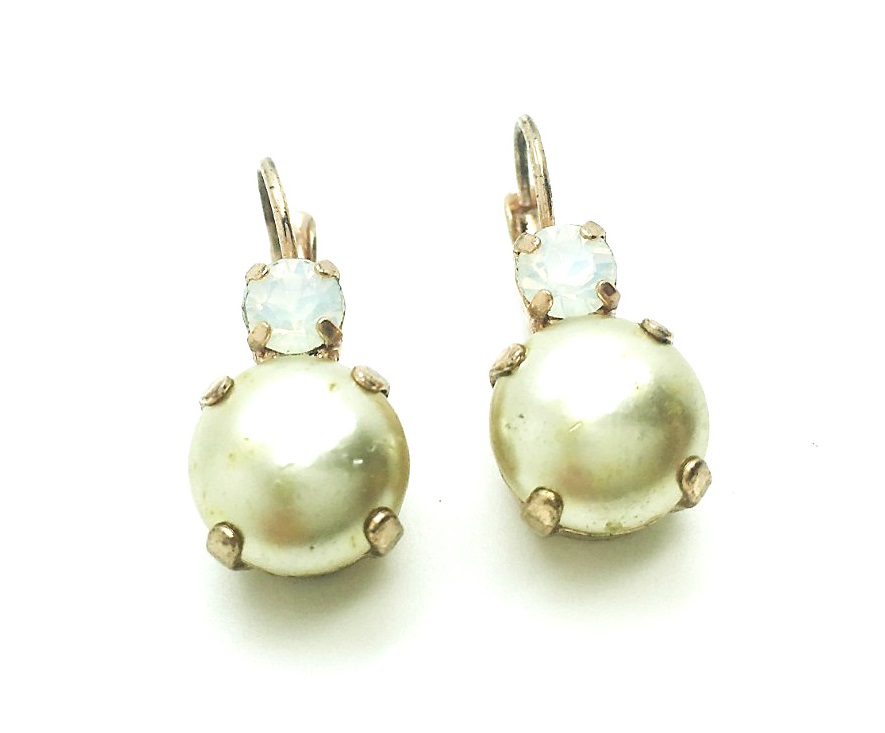 E-1037-M48-RG (5) Mariana Earrings Charming Pearl Mineral & White Opal Austrian Crystals My Treasures Coll. - Image 1