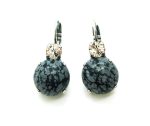 Mariana Earrings Round Snowflake Obsidian Mineral & Champagne Austrian Crystals Luxury Nirvana Coll. - Image 3