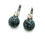 Mariana Earrings Round Snowflake Obsidian Mineral & Champagne Austrian Crystals Luxury Nirvana Coll. - Image 2