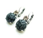 Mariana Earrings Round Snowflake Obsidian Mineral & Champagne Austrian Crystals Luxury Nirvana Coll.