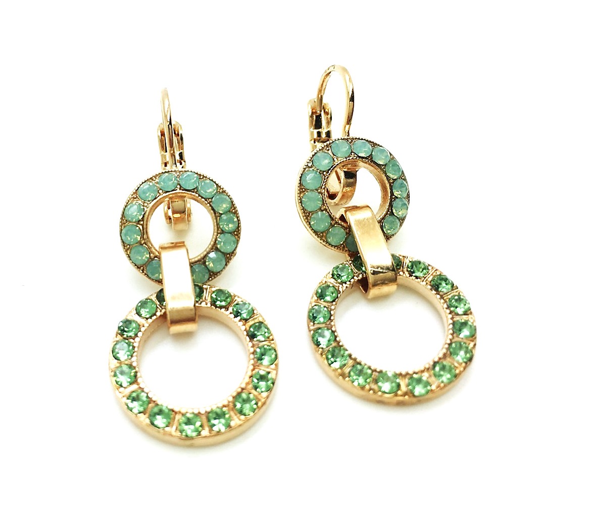 E-1039-1-1076-RG (2) Mariana Earrings Elegant Round Beaded Peridot & Pacific Opal Crystal Swarovski Congo Africa Coll. - Image 1