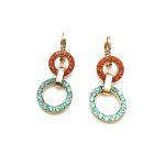 Earrings By Mariana Woman Brilliant Round Beaded Orange and Aquamarine Swarovski Crystals