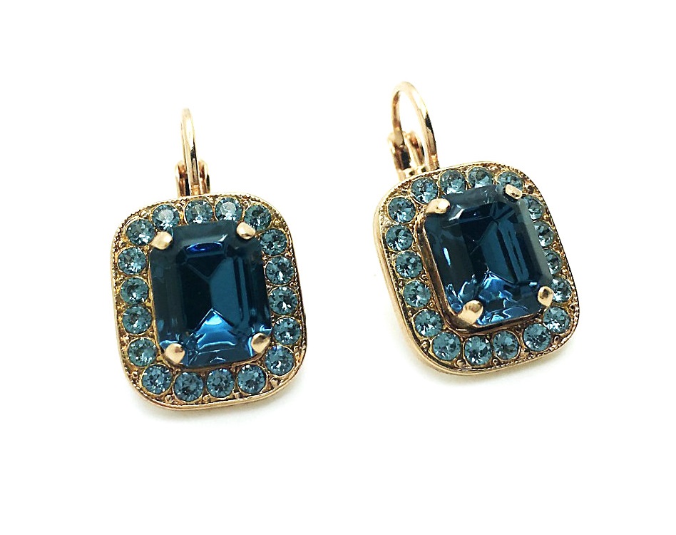 E-1040-1-1069-RG6 (3) Mariana Earrings Exude Elegance Rectangular Beaded Montana Blue Crystal Swarovski Mood Indigo Caribbean Life Coll. - Image 1