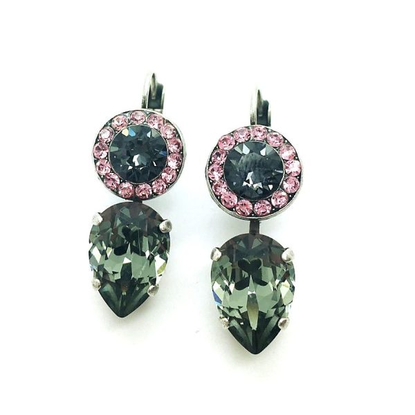 Mariana Earrings Alluring Round Silver Night, Rose & Pear Shape Indian Sapphire Crystal Swarovski Madagascar Africa Coll.