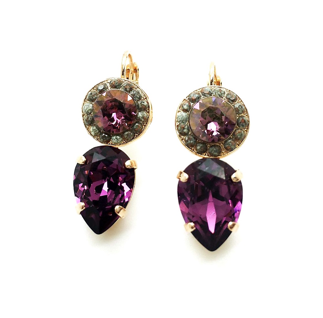 E-1040-2044-RG6 (3) Earrings By Mariana Woman Exquisite Leopard Ckine Agate and Dark Purple Swarovski Crystals - Image 1