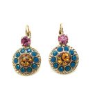 Mariana Earrings Colorful Round Caribbean Blue Opal. Jonquil & Rose Crystal Swarovski Selene Odyssey Coll.