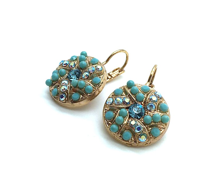 E-1059-2672-RG6 (3) Mariana Earrings Gorgeous Round Beaded Turq, Aquamarine & AB Crystal Swarovski Bliss Nirvana Coll. - Image 1
