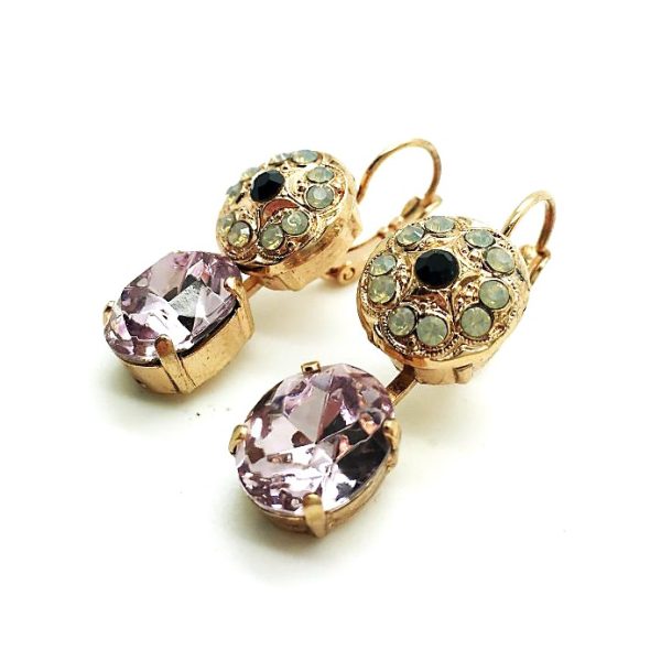 Earrings By Mariana East Meets West Coll. Lovely Round Dangling Opal, Jet and Rose Swarovski Crystals