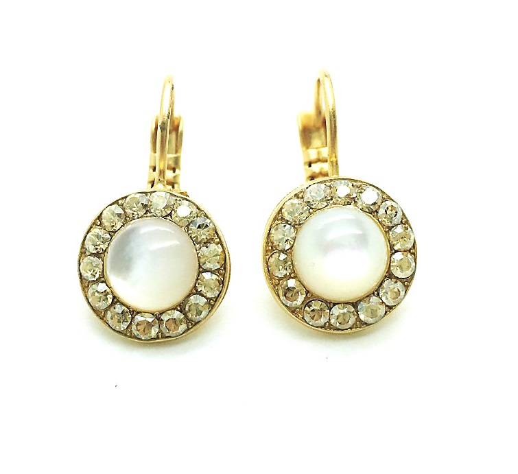 E-1129-1042-MY6 (3) Mariana Earrings Simply Elegant Round Chrysolite Opal & Clear Crystal Swarovski Summer Palace Silk Road Coll. - Image 1