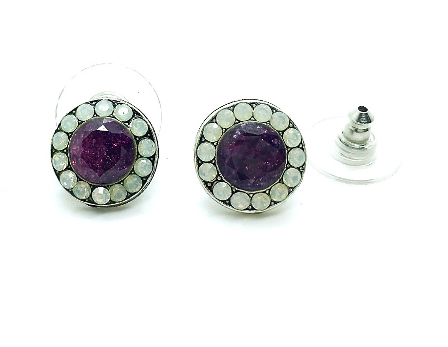 E-1129-1062-SP2 (3) Mariana Earrings Timeless Round Beaded Purple & White Opal Crystal Swarovski Purple Rain Cocktail Hour Coll. - Image 1