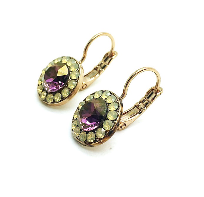 E-1129-1072-RG (6) Mariana Earrings Lovely Floral Beaded Yellow Earthy & Purple Crystal Swarovski Bohemian Rhapsody Songbook Coll. - Image 1