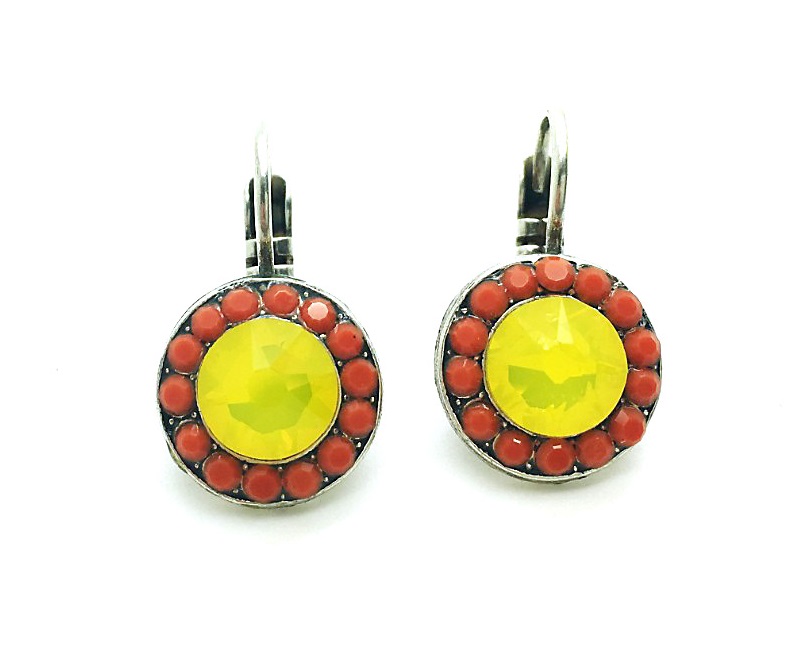 E-1129-1077-SP (6) Mariana Earrings Round Beaded Orange & Yellow Opal Crystal Swarovski Masai Africa Coll. - Image 1