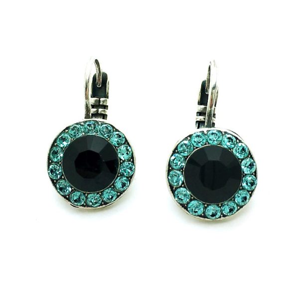 Mariana Earrings Charming Round Beaded Light Blue & Jet Crystal Swarovski St Barts Caribbean Life Coll.