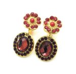 Mariana Earrings Exquisite Flower Shape Siam & Oval Faceted Burgundy Crystal Swarovski Lady in Red Songbook Coll.