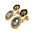 Mariana Earrings Elegant Flower Beaded Jet & Oval Faceted Black Diamond Crystal Swarovski Black Velvet Songbook Coll.