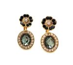 Mariana Earrings Elegant Flower Beaded Jet & Oval Faceted Black Diamond Crystal Swarovski Black Velvet Songbook Coll. - Image 3