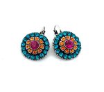 Earrings By Mariana Masai Africa Coll. Shimmering Round Floral Aquamarine, Sun & Fuchsia Austrian Crystals - Image 3