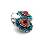 Earrings By Mariana Masai Africa Coll. Shimmering Round Floral Aquamarine, Sun & Fuchsia Austrian Crystals - Image 2