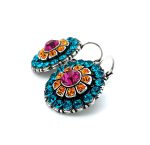 Earrings By Mariana Masai Africa Coll. Shimmering Round Floral Aquamarine, Sun & Fuchsia Austrian Crystals