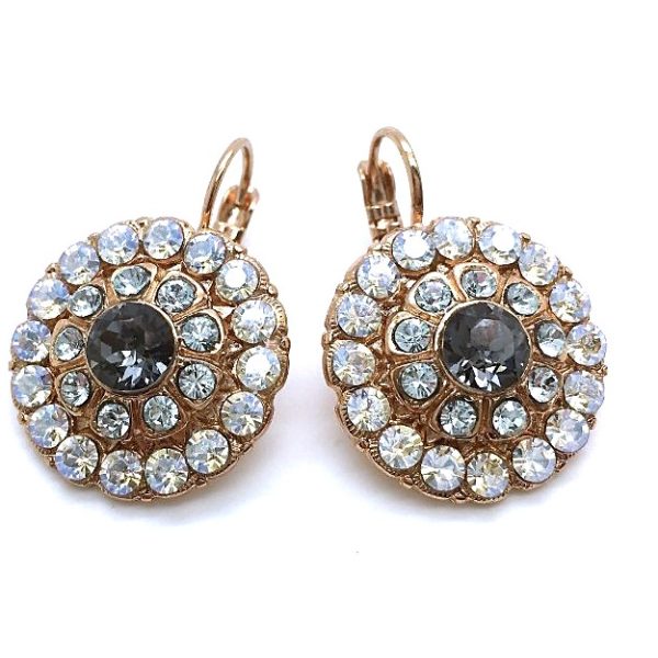 Mariana Earrings Glitzy Round Beaded Black Diamond, Grey Czech & Clear Austrian Crystal Zulu Africa Coll.
