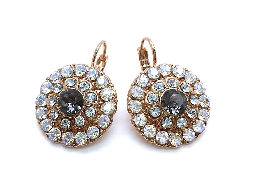 E-1131-1-1080-RG6 (2) Mariana Earrings Glitzy Round Beaded Black Diamond, Grey Czech & Clear Austrian Crystal Zulu Africa Coll. - Image 1