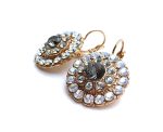 Mariana Earrings Glitzy Round Beaded Black Diamond, Grey Czech & Clear Austrian Crystal Zulu Africa Coll. - Image 2