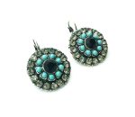 Mariana Earrings Precious Round Floral Turquoise, Jet & Black Diamond Crystal Swarovski Zanzibar Africa Coll. - Image 3