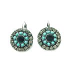 Mariana Earrings Precious Round Floral Turquoise, Jet & Black Diamond Crystal Swarovski Zanzibar Africa Coll.