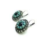 Mariana Earrings Precious Round Floral Turquoise, Jet & Black Diamond Crystal Swarovski Zanzibar Africa Coll. - Image 2
