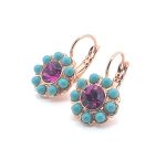 Earrings By Mariana Fantasy Nirvana Coll. Dainty Flower Beaded Fuchsia & Turquoise Swarovski Crystals - Image 3